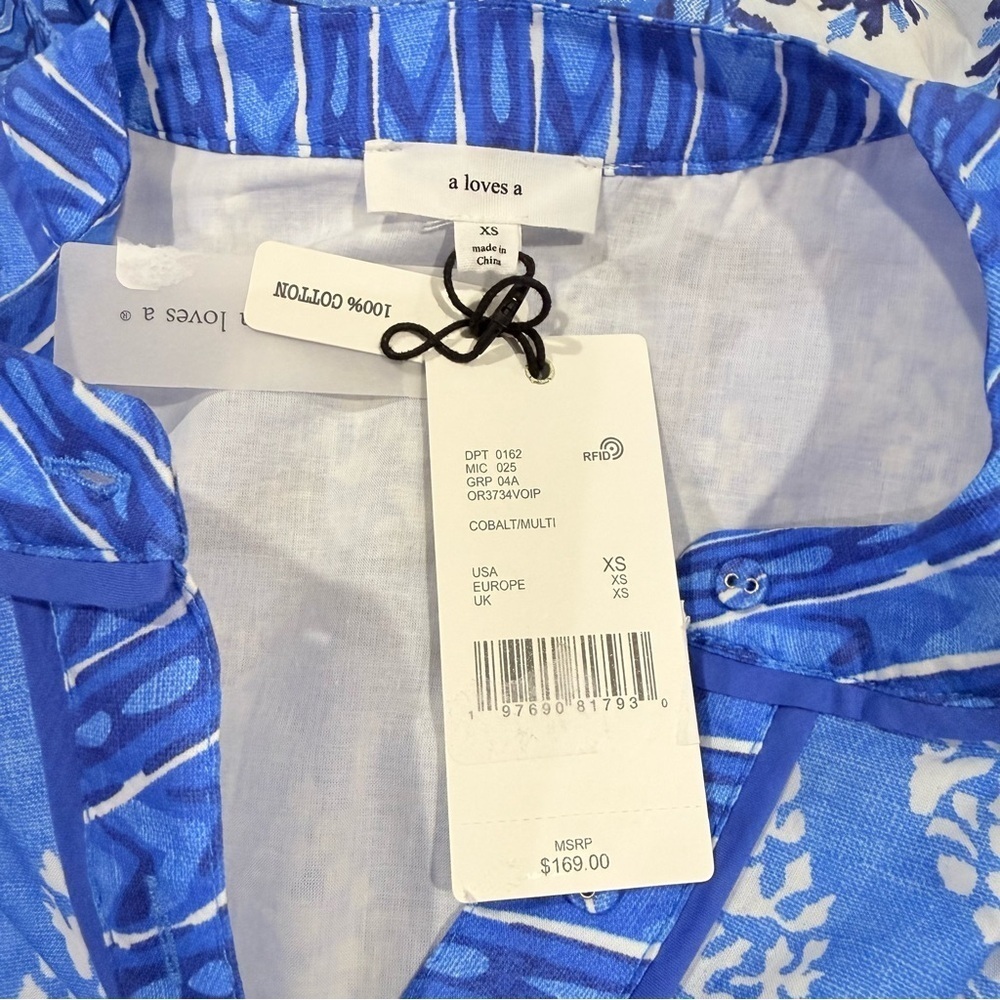 A Loves A Border Print Mandarin Collar Long Sleeve Button Front/Tie Maxi Dress - Picture 11 of 12